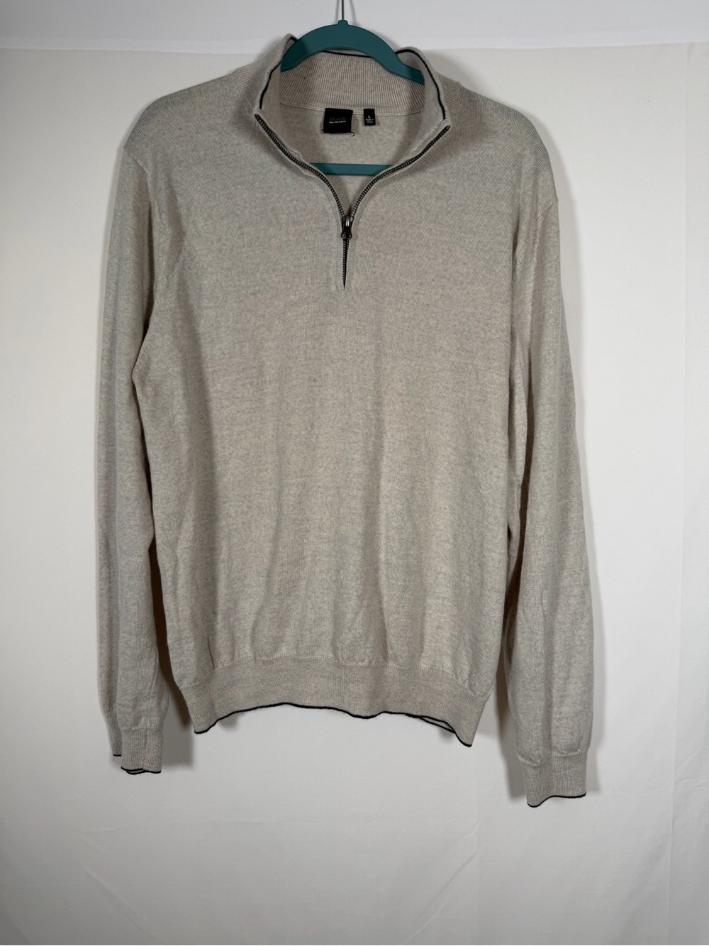 Saks Fifth Avenue Men's Zip-Up Sweater - Wool, Beige, Preppy, Old Money, Tennis